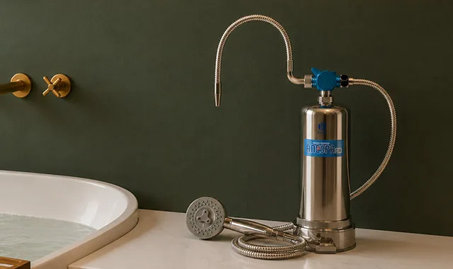 El Anespa DX instalado junto a una bañera con su ducha de mano