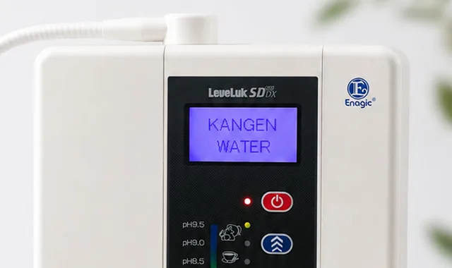 La pantalla LCD del SD501DX mostrando «Kangen Water»